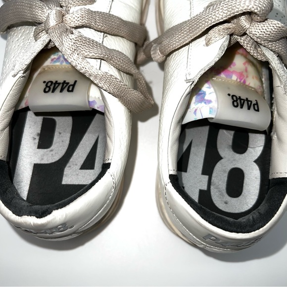 P448 White Leather Sneakers with Beige Accents - Picture 7 of 13